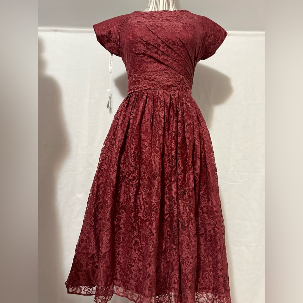 Vintage Style 60's Burgundy Lace Romantic Party Dress Size 2 xSmall NWT Wedding